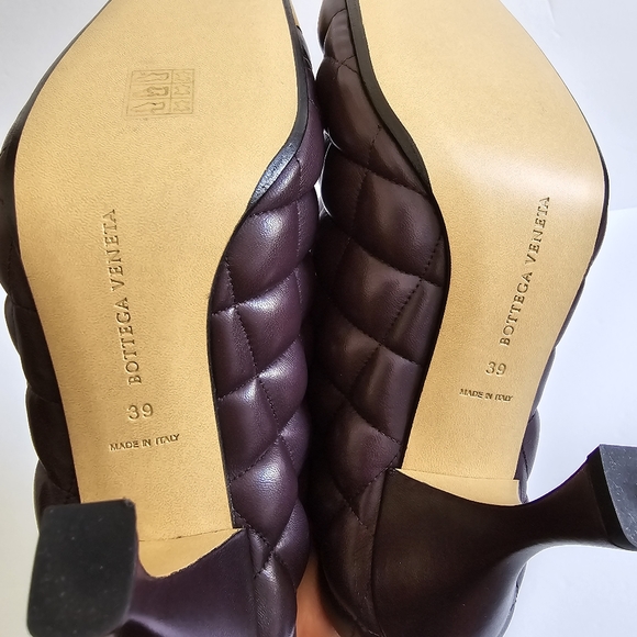Bottega Veneta Quilted Leather Metallic Toe High Heel Mules Size 39 Wine… - Picture 11 of 15